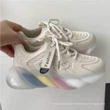 Thick-Soled Women′ S Shoes 2021 New Ins Rainbow Bottom Casual Sports Shoes Women